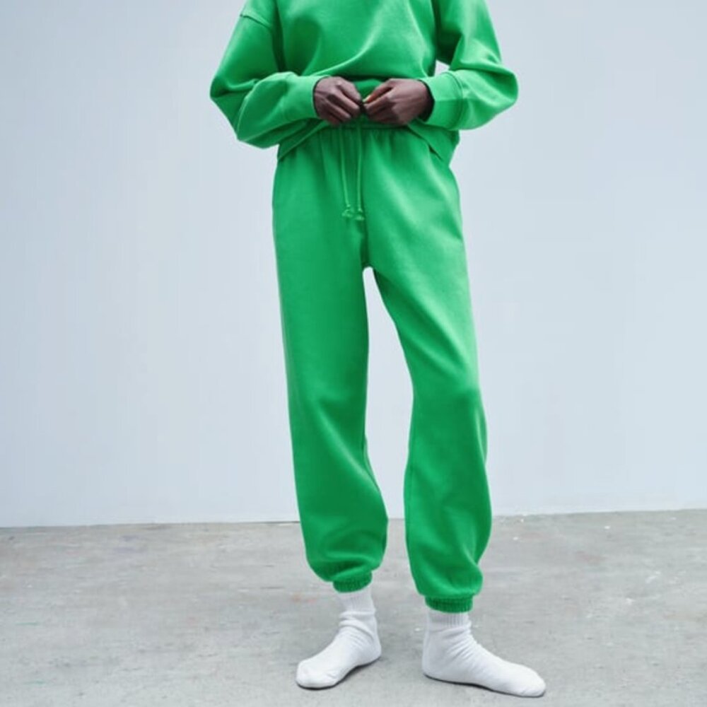 Zara Kelley Green Plush Jogging Pants - Distressed Sweat Pants Cozy Cotton Blend